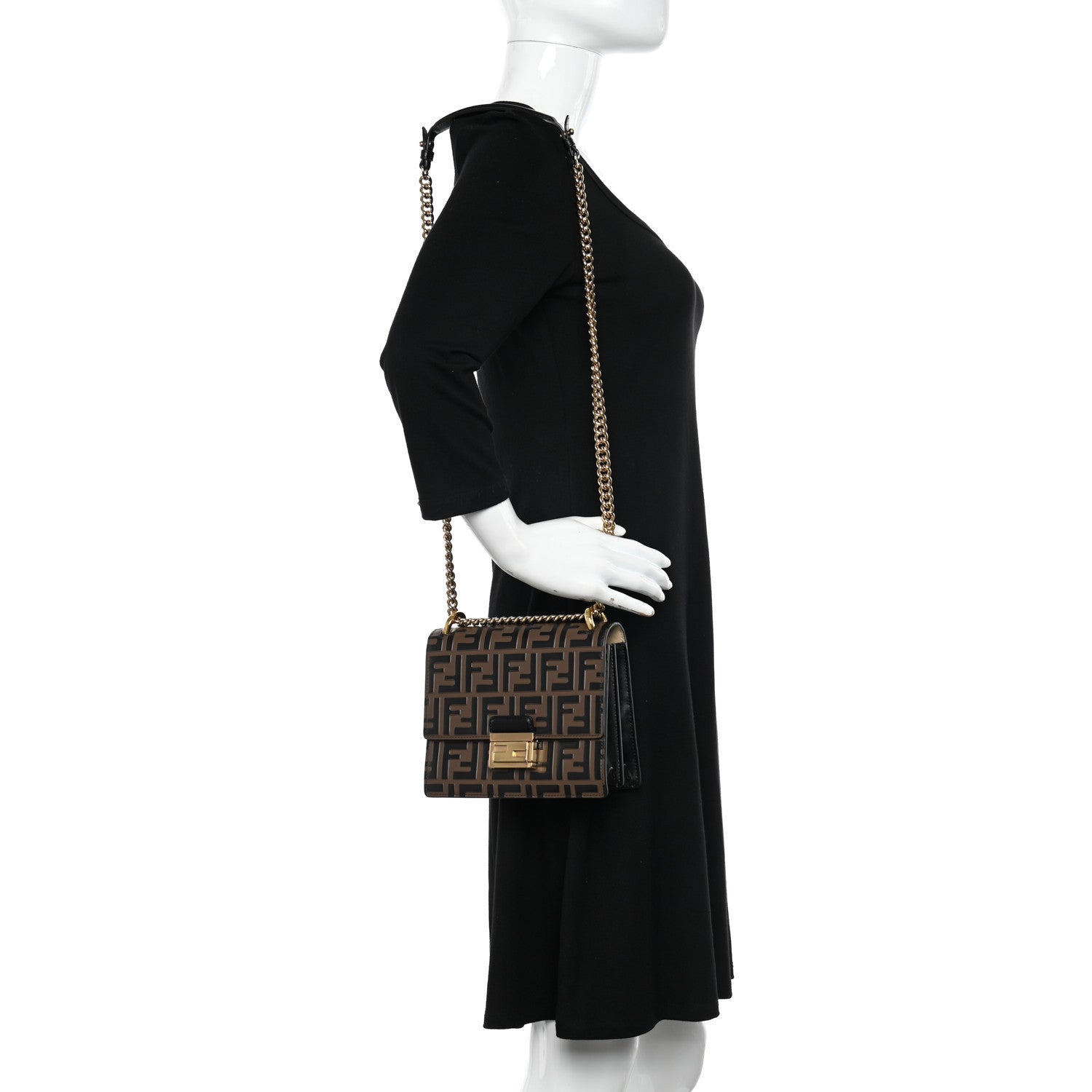Fendi Vitello Liberty Bi-Color FF 1974 Embossed Small Kan U Shoulder Bag Maya Black 2 of 9