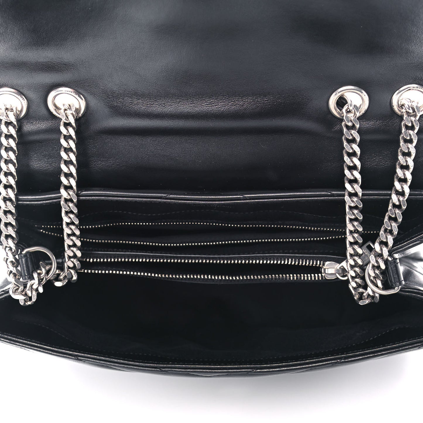 Calfskin Y Quilted Monogram Medium Loulou Chain Satchel Black