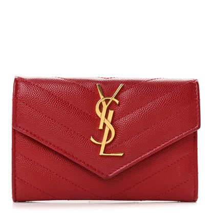 Saint Laurent Grain De Poudre Matelasse Chevron Small Monogram Envelope Wallet New Red 1 of 7