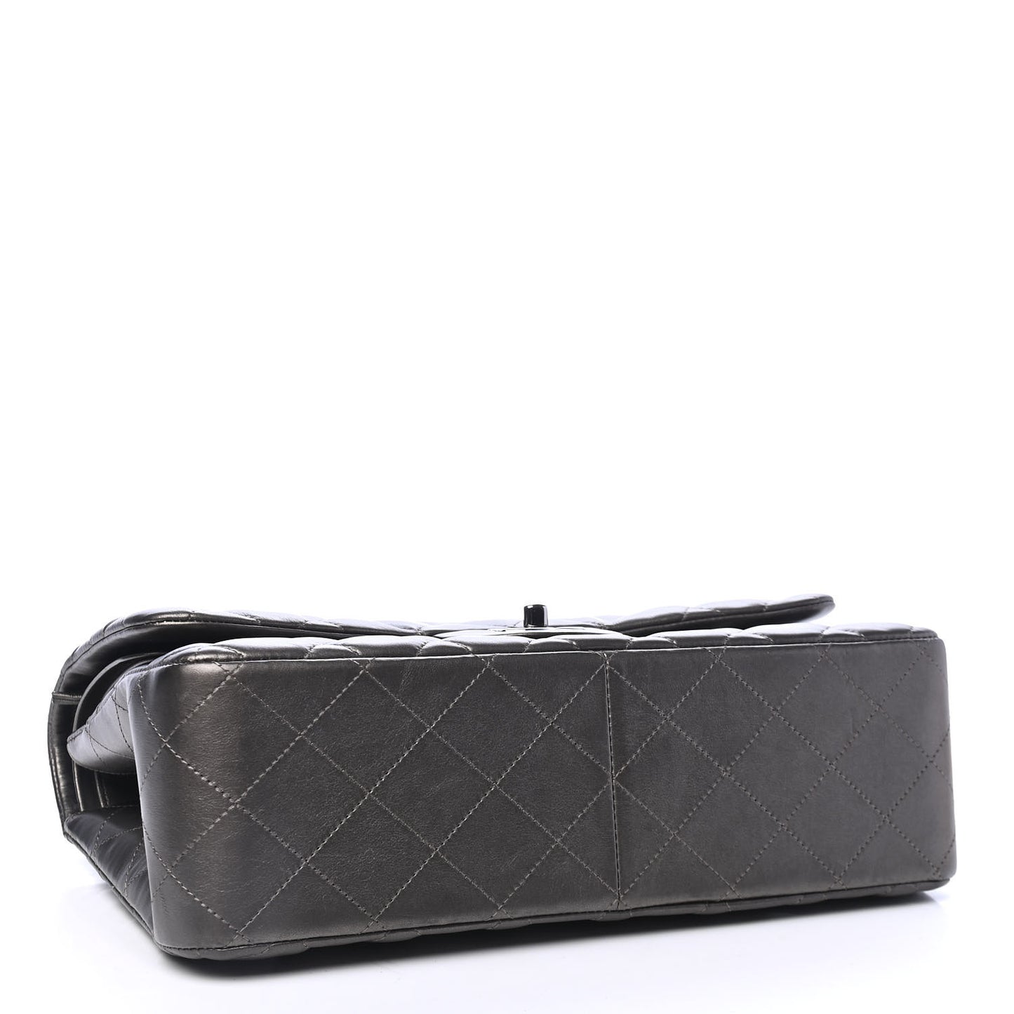 Metallic Lambskin Quilted Jumbo Double Flap Pewter