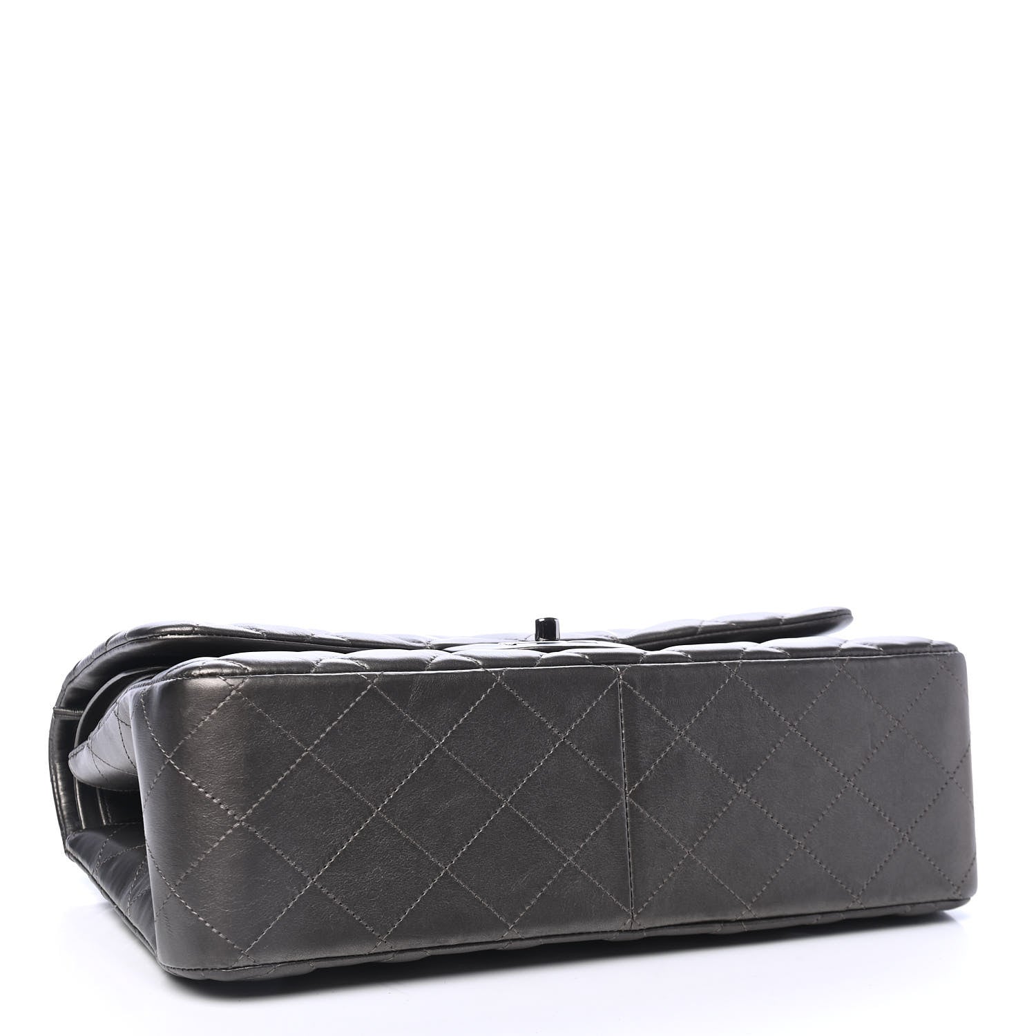 Chanel Metallic Lambskin Quilted Jumbo Double Flap Pewter 3 of 4