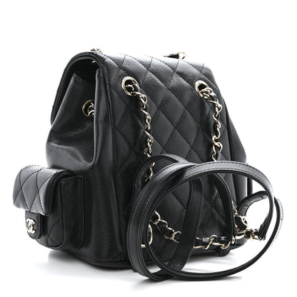 Chanel Shiny Caviar Quilted Small Pockets Drawstring Backpack Black 3 of 12