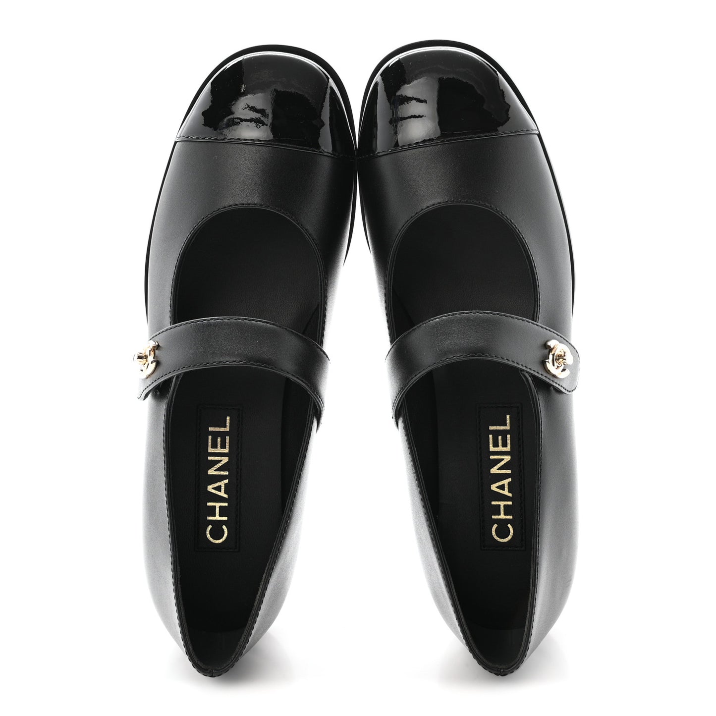 Calfskin Patent Mary Janes Flats 38.5 Black