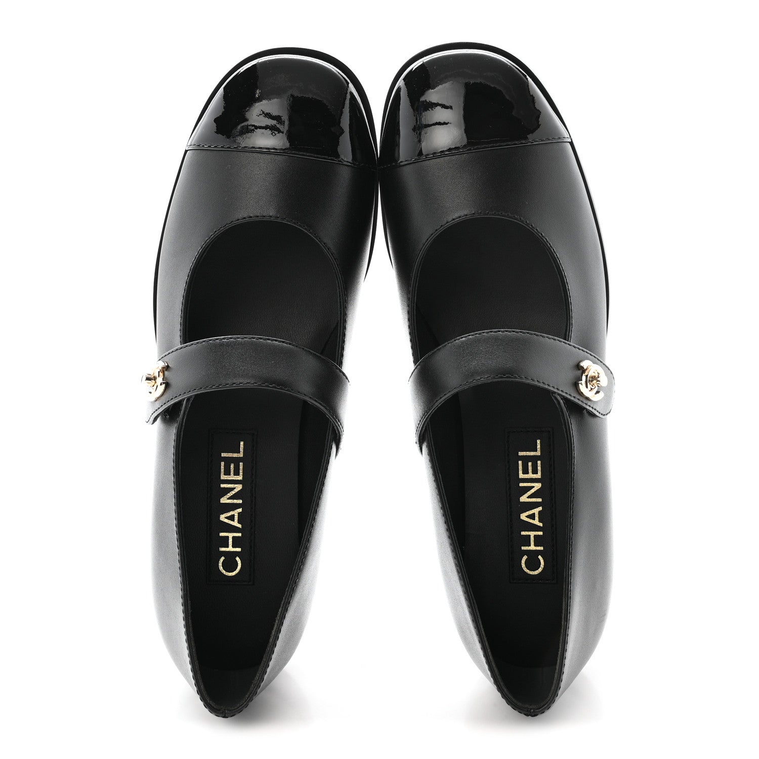 Chanel Calfskin Patent Mary Janes Flats 38.5 Black 2 of 10