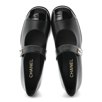 Chanel Calfskin Patent Mary Janes Flats 38.5 Black 2 of 10