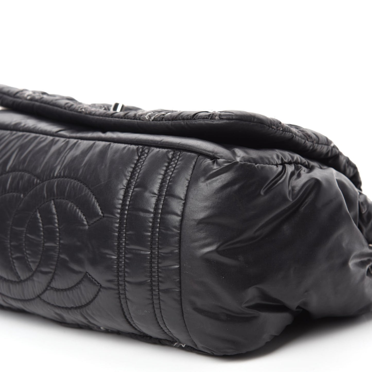Nylon Quilted Tweed Stitch Bubble Flap Black