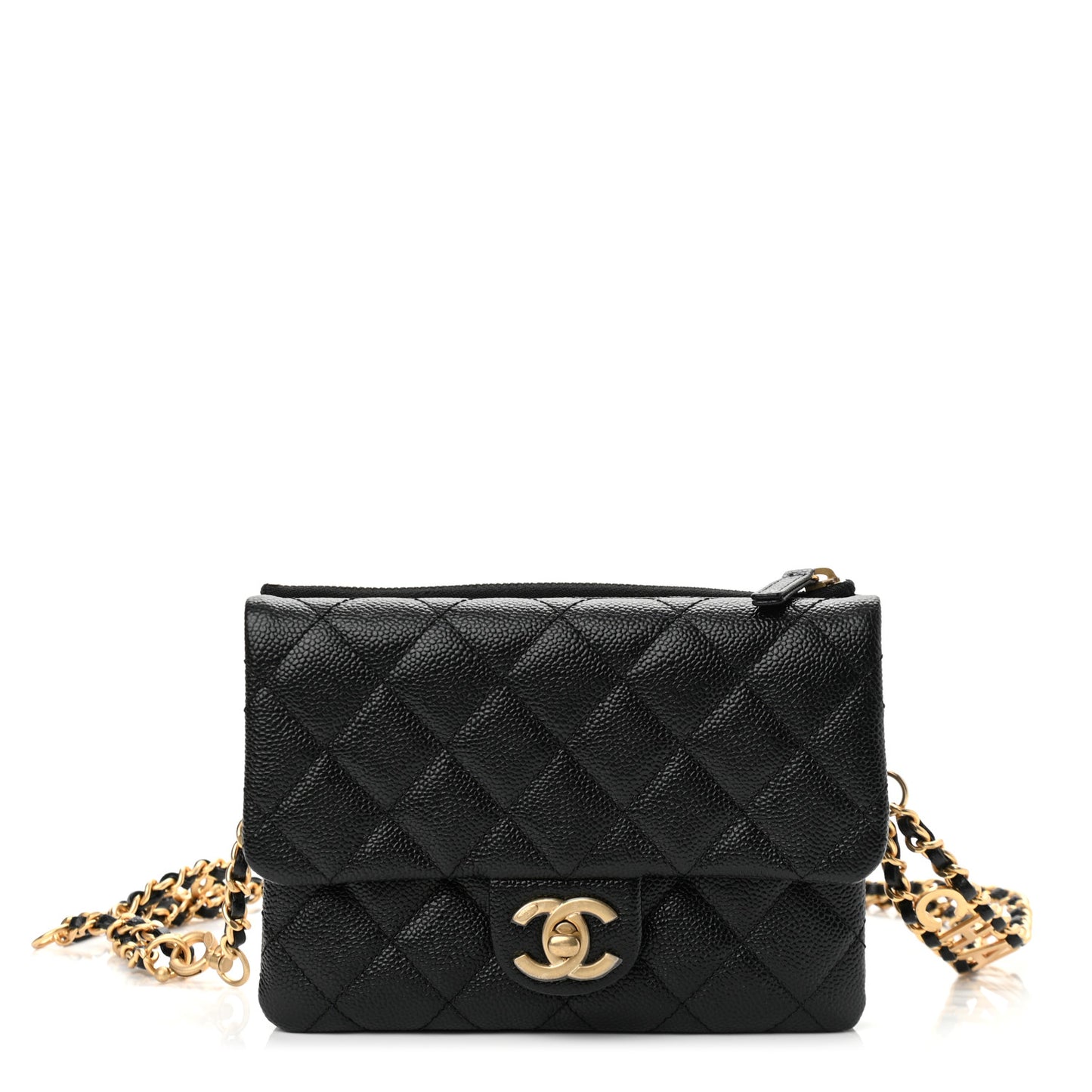 Shiny Caviar Pick Me Up Flap Belt Bag Black