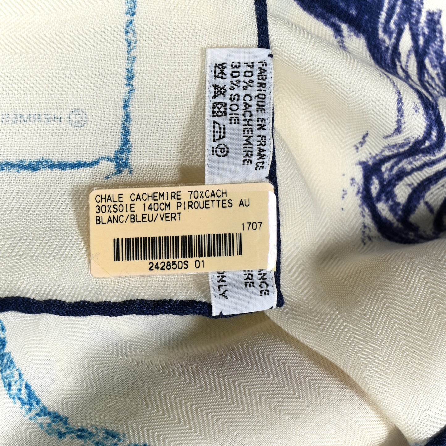 Cashmere Silk Pirouette au Galop Shawl 140 Blac Bleu Vert