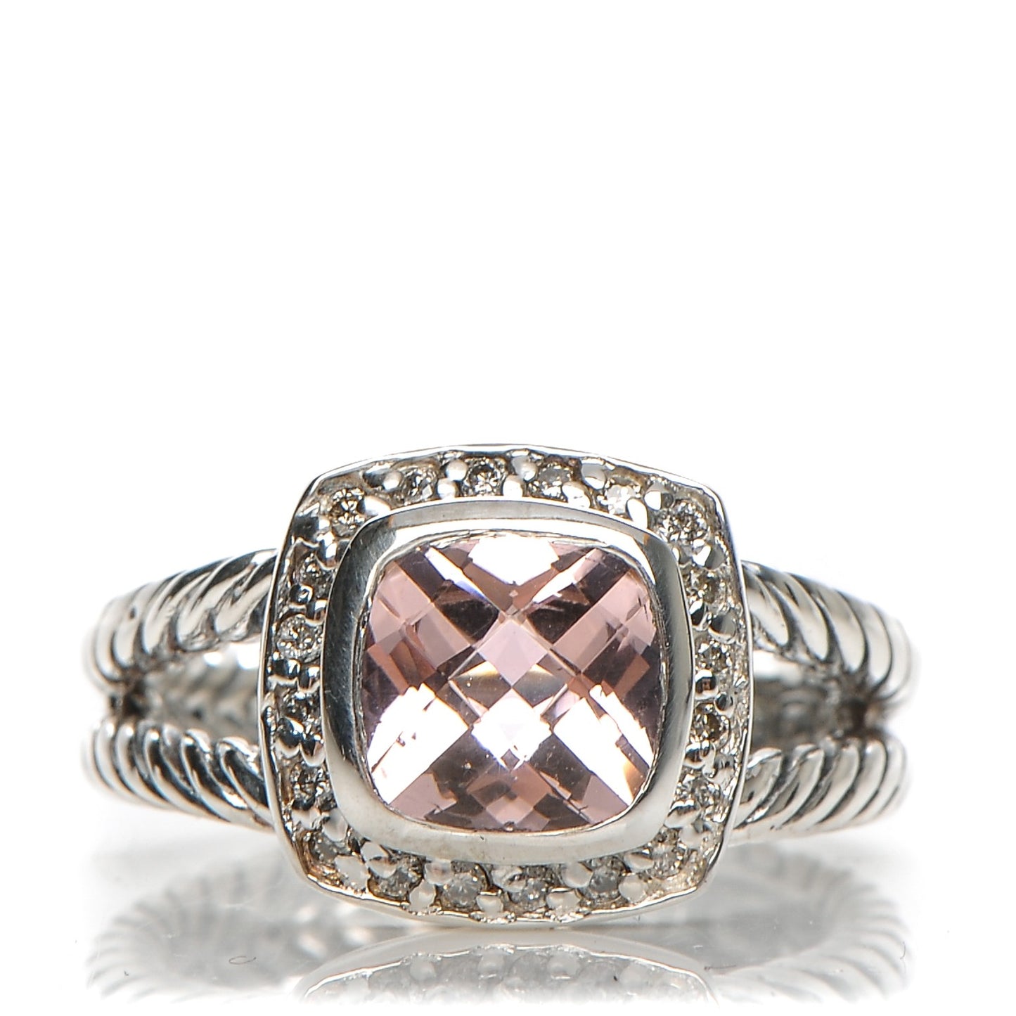 Sterling Silver Diamond Morganite 7mm Petite Albion Ring 50 5.25