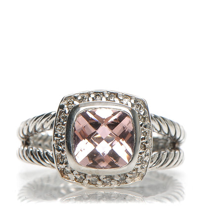 David Yurman Sterling Silver Diamond Morganite 7mm Petite Albion Ring 50 5.25 1 of 5