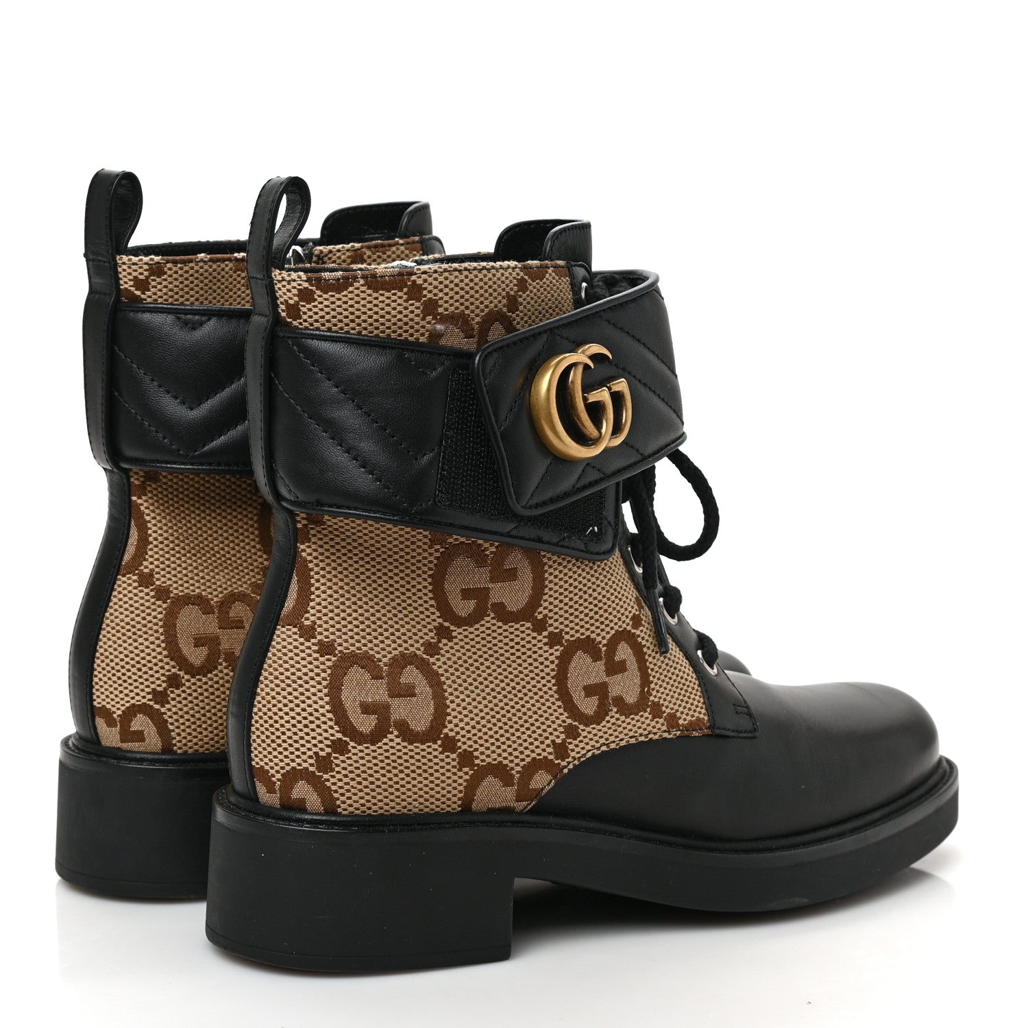Gucci Flores Calfskin Monogram Maxi GG Nappa Matelasse Double G 40mm Ankle Boots 38.5 Black Camel Ebony 5 of 10