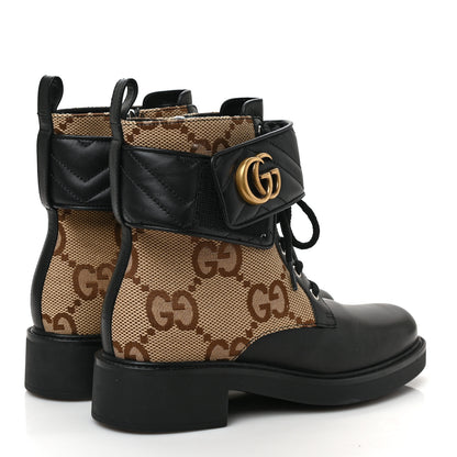 Gucci Flores Calfskin Monogram Maxi GG Nappa Matelasse Double G 40mm Ankle Boots 38.5 Black Camel Ebony 5 of 10