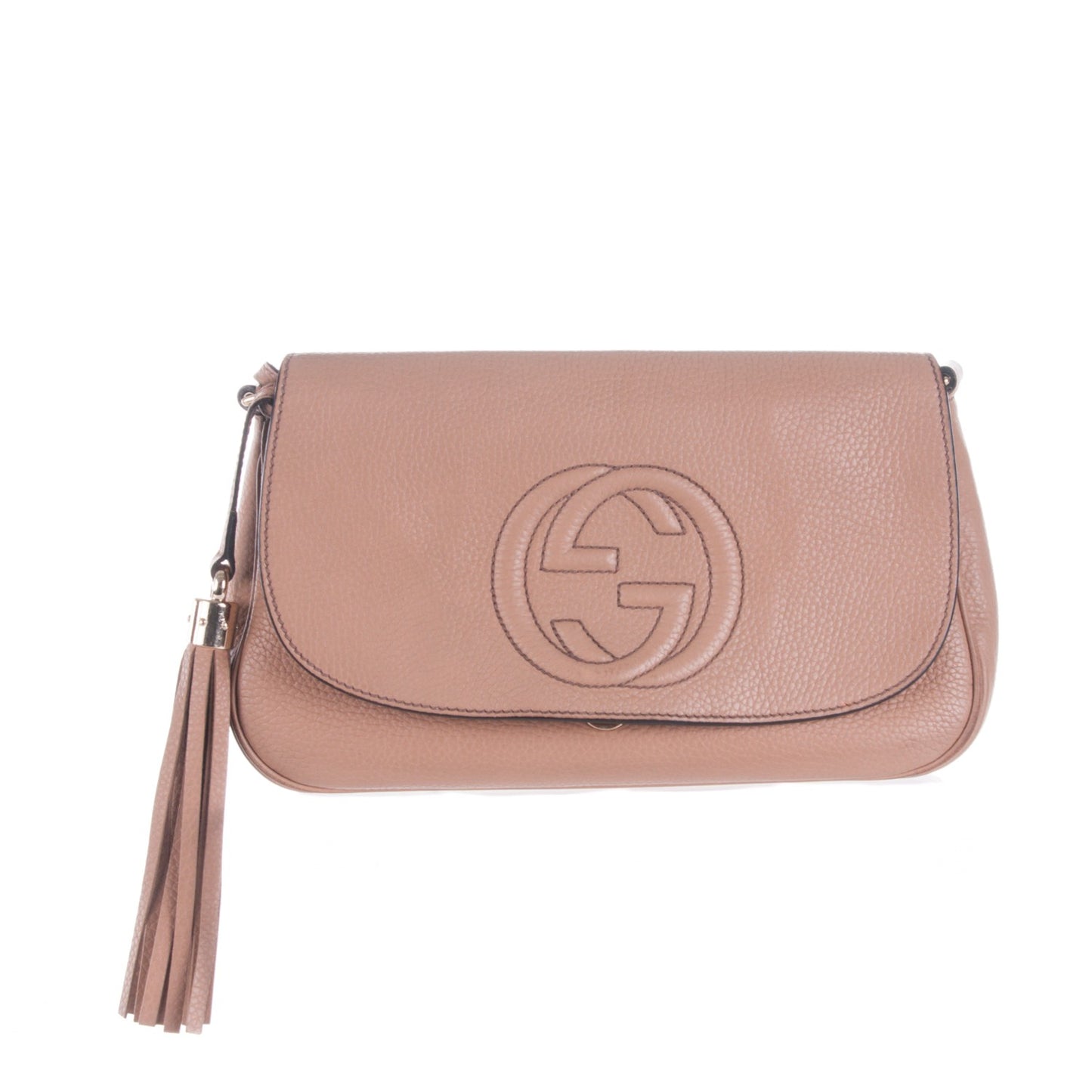 Pebbled Calfskin Medium Soho Flap Crossbody Camelia