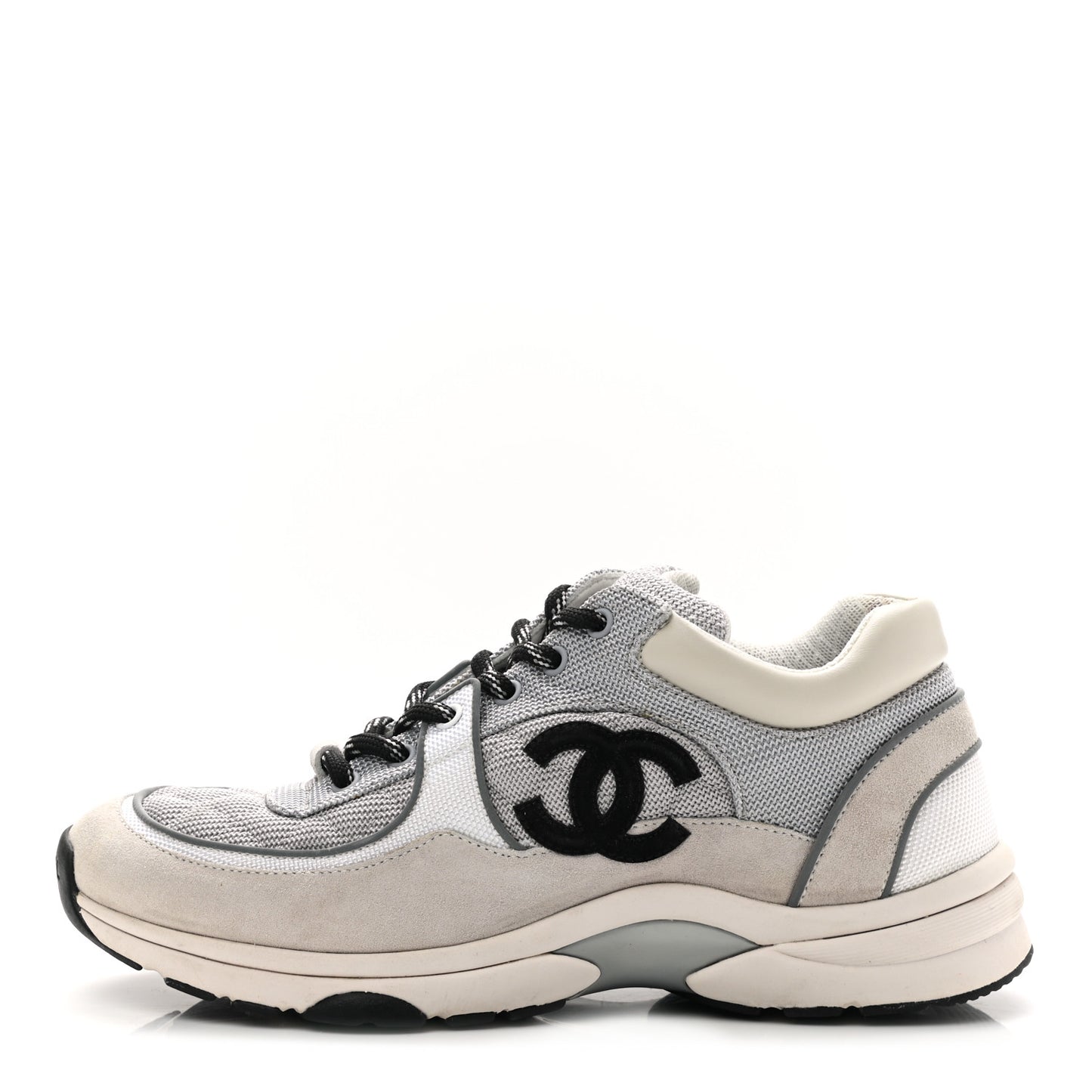 Nylon Calfskin Suede Womens CC Sneakers 39.5 Grey Beige