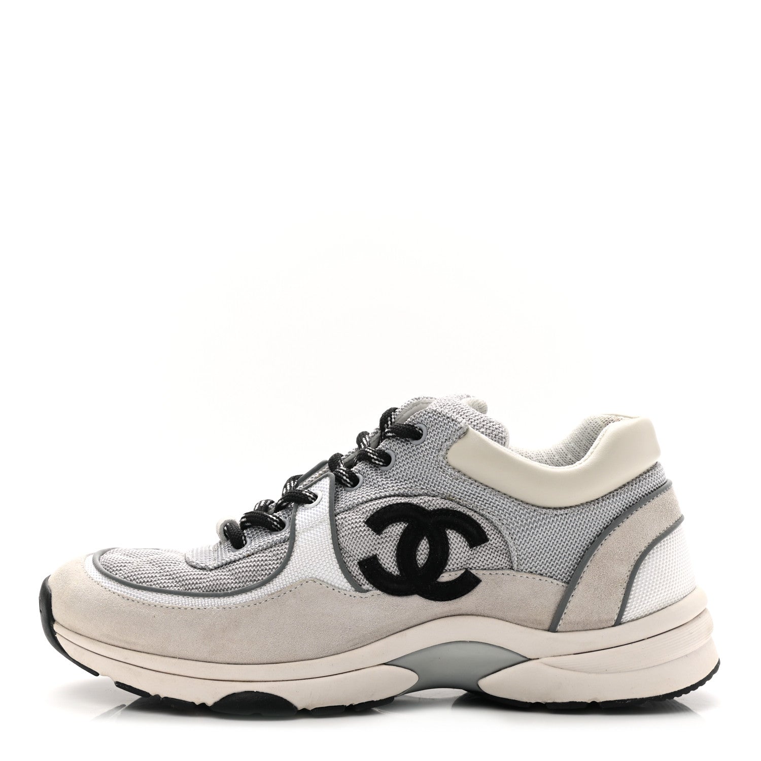 Chanel Nylon Calfskin Suede Womens CC Sneakers 39.5 Grey Beige 1 of 14