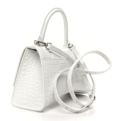 Balenciaga Calfskin Crocodile Embossed Small Hourglass Top Handle Bag White 3 of 14