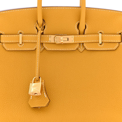 Hermes Togo Horseshoe Birkin 25 Jaune Ambre 8 of 11