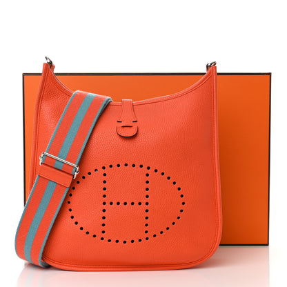 Hermes Taurillon Clemence Amazone Evelyne III PM Orange Poppy Bleu Saint Cyr 12 of 12