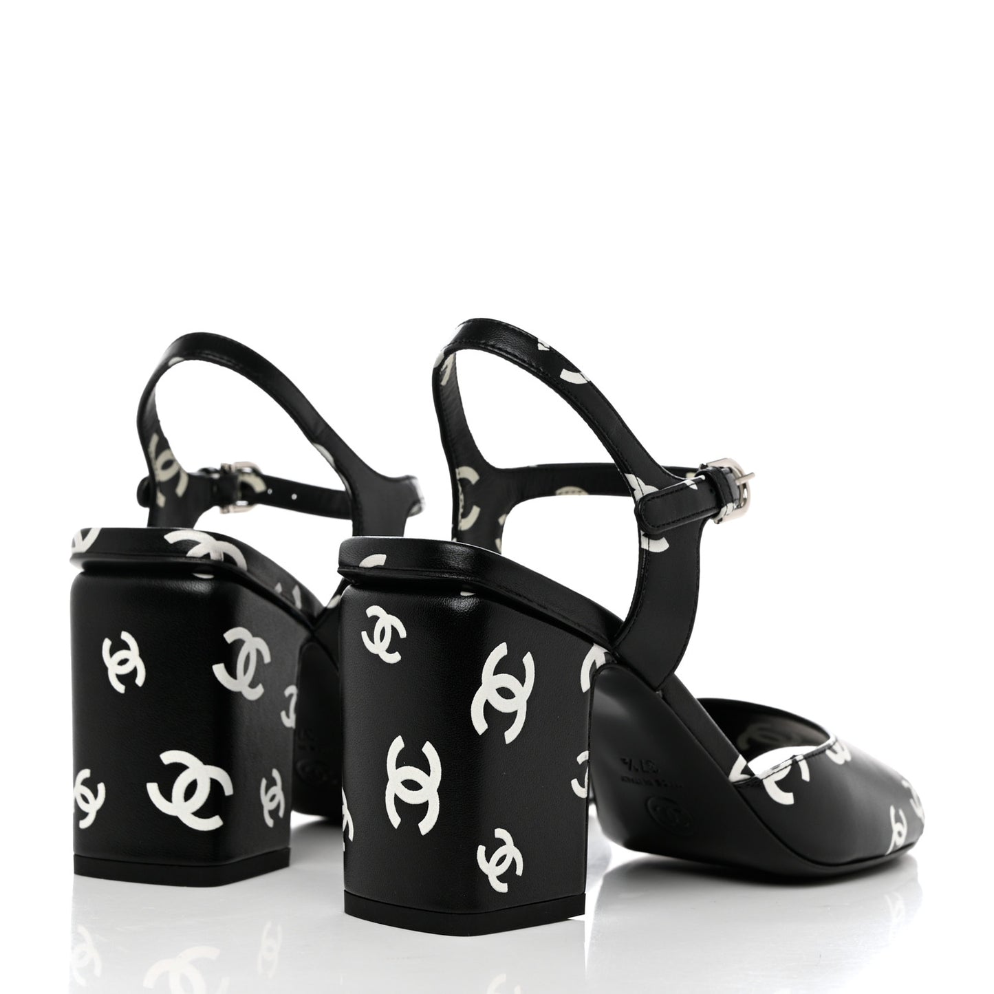 Printed Lambskin CC Sandals 37.5 Black White