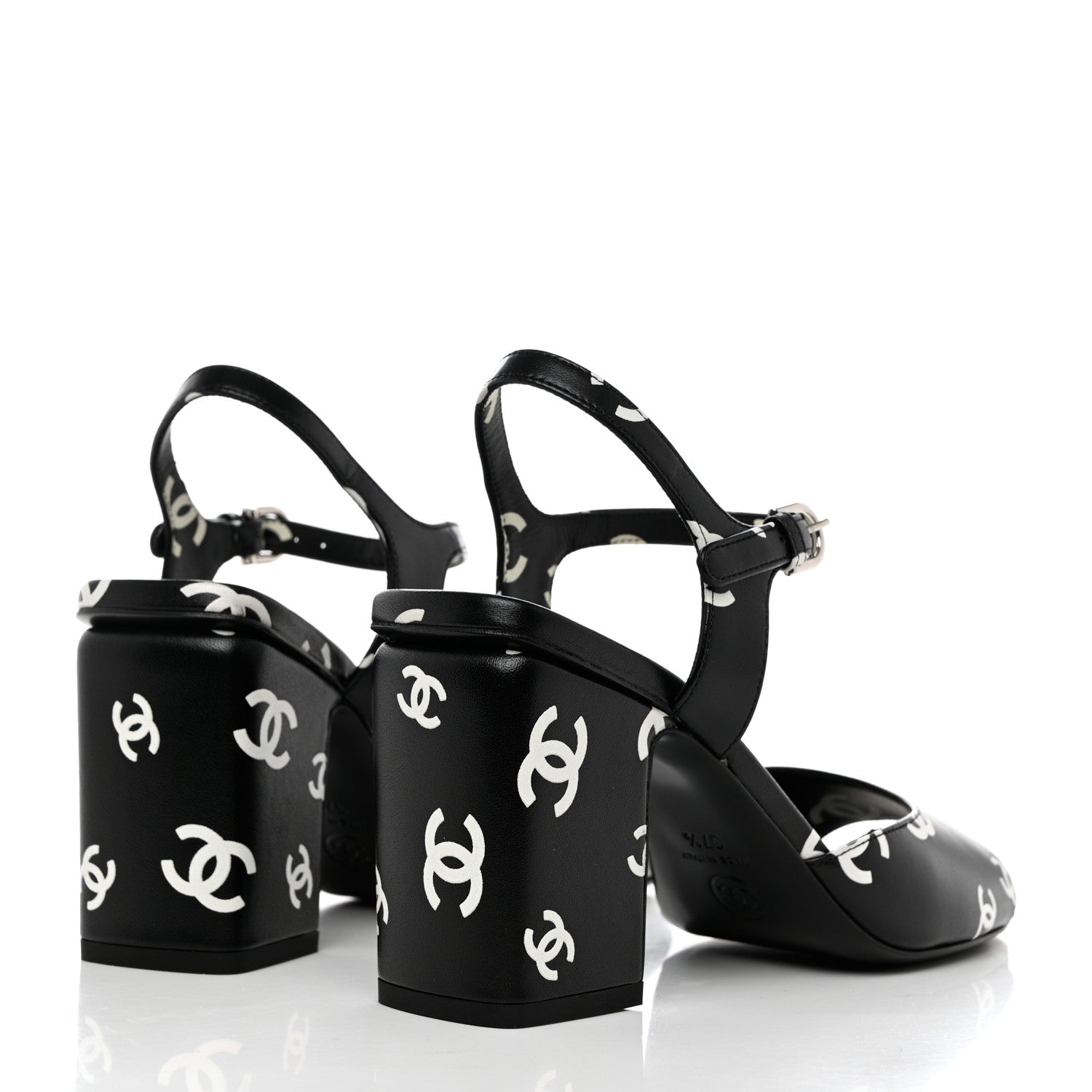 Chanel Printed Lambskin CC Sandals 37.5 Black White 4 of 9