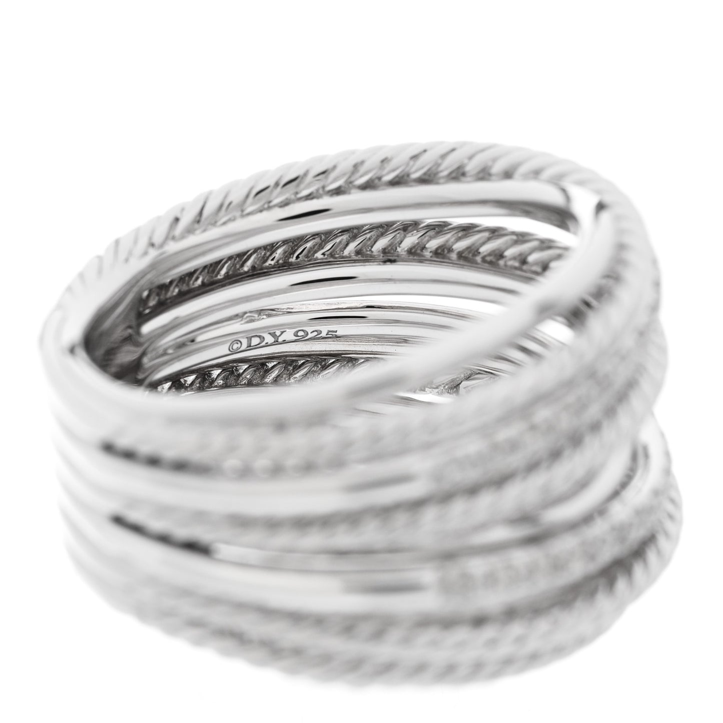Sterling Silver Diamond 17.8mm Crossover Cable Ring 58 8.25