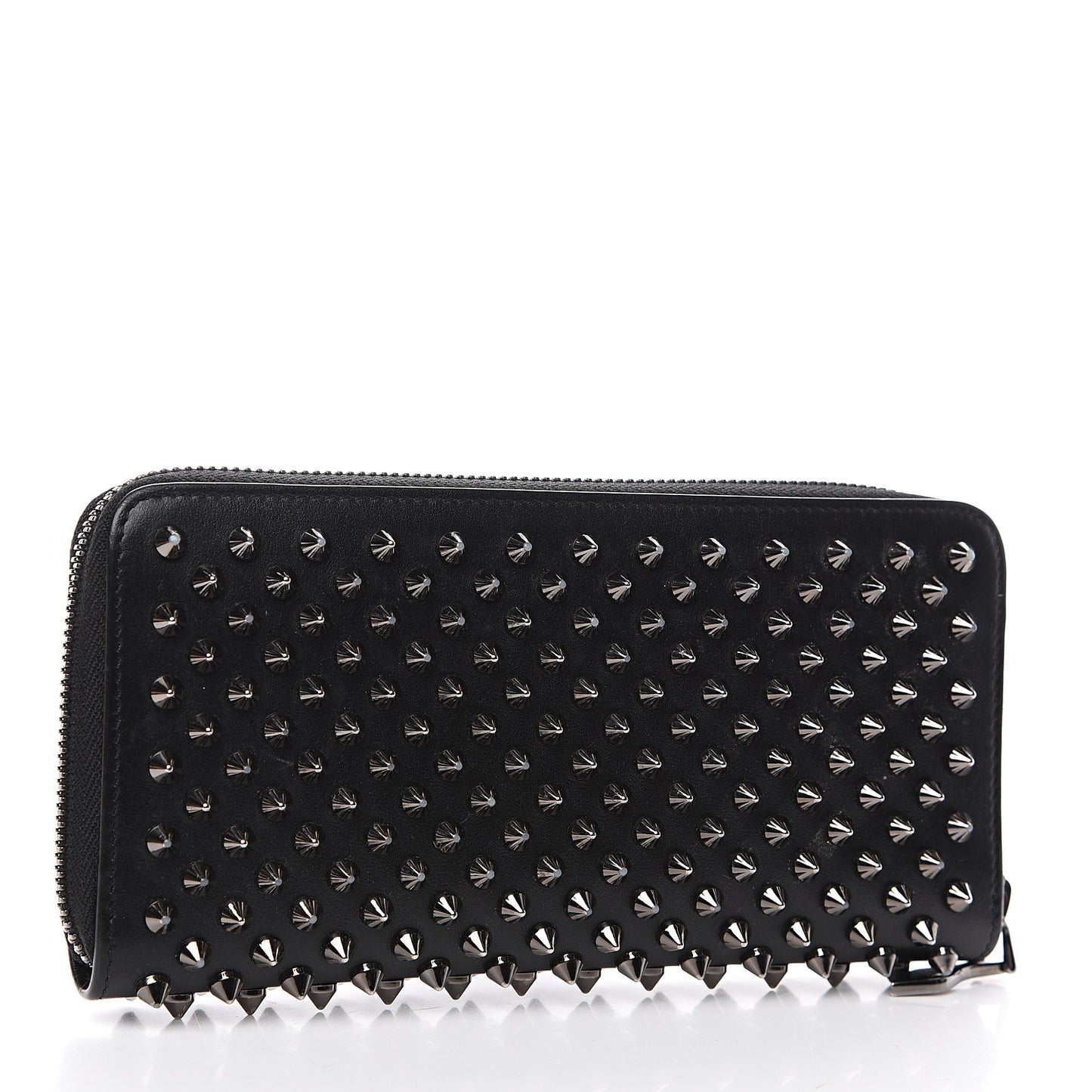 Calfskin Panettone Spiked Zip Around Wallet Black