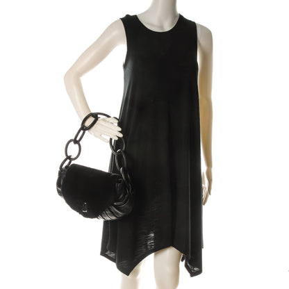 Chanel Lapin Rabbit Fur Lambskin Pleated CC Flap Bag Black 2 of 7