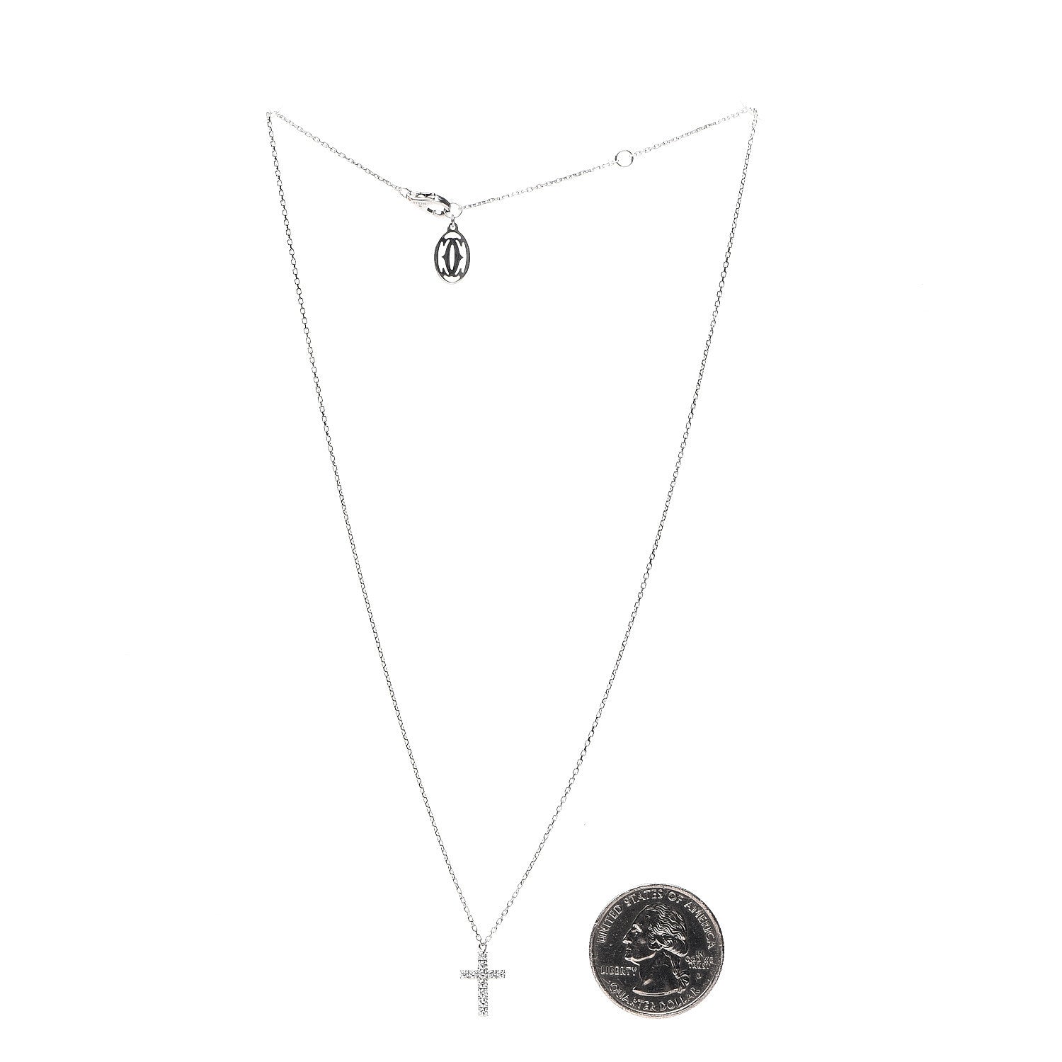 Cartier 18K White Gold Diamond Symbols Cross Pendant Necklace 2 of 5