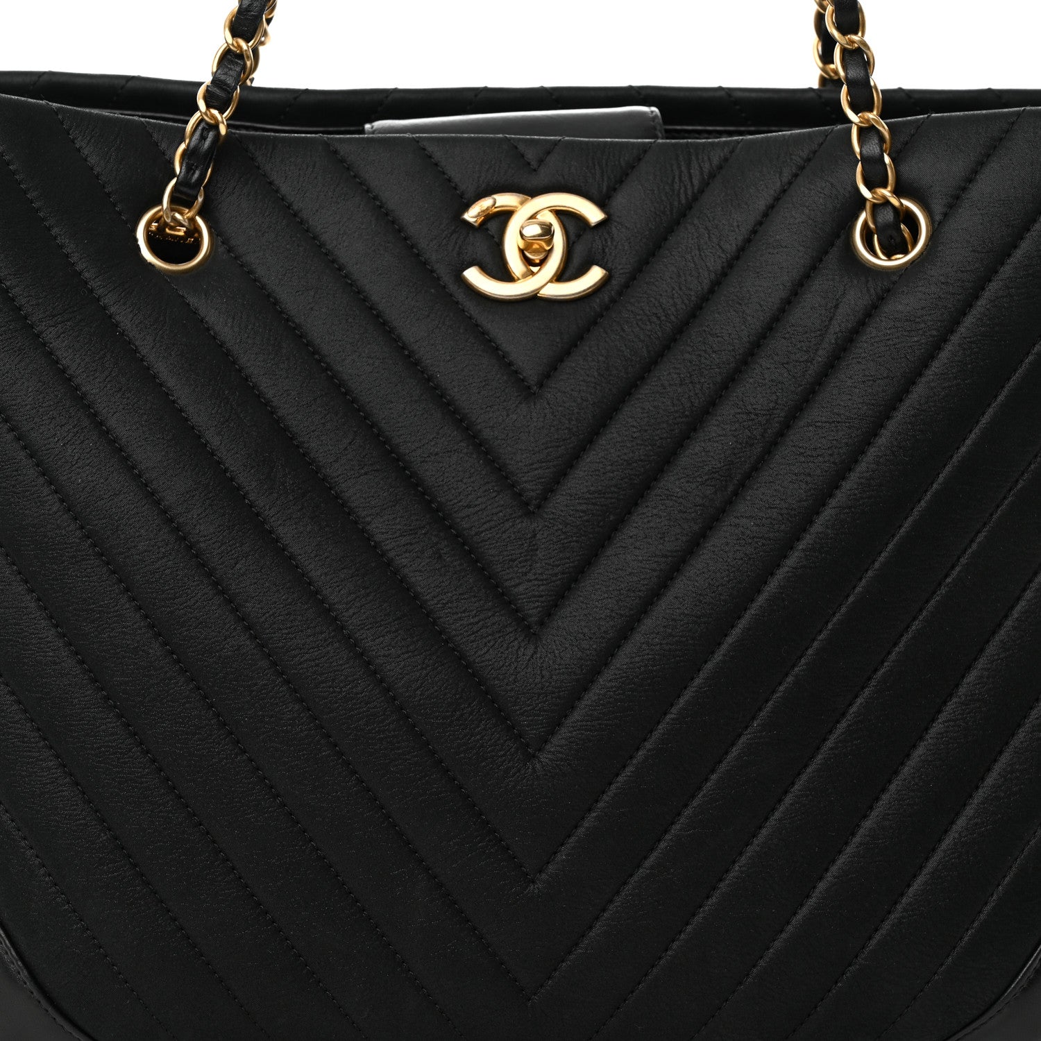Chanel Calfskin Chevron Quilted Shopping Tote Black 8 of 11