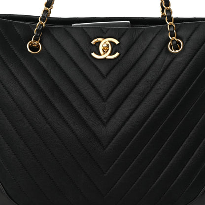 Chanel Calfskin Chevron Quilted Shopping Tote Black 8 of 11