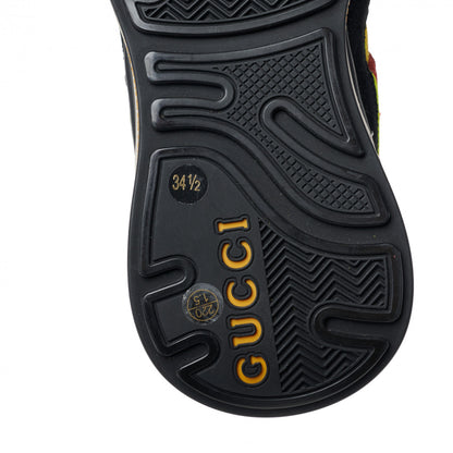Gucci Suede Calfskin Womens Ultrapace Mid Top Sneakers 34.5 Hibiscus Red Black Neon Yellow Yolk 6 of 8