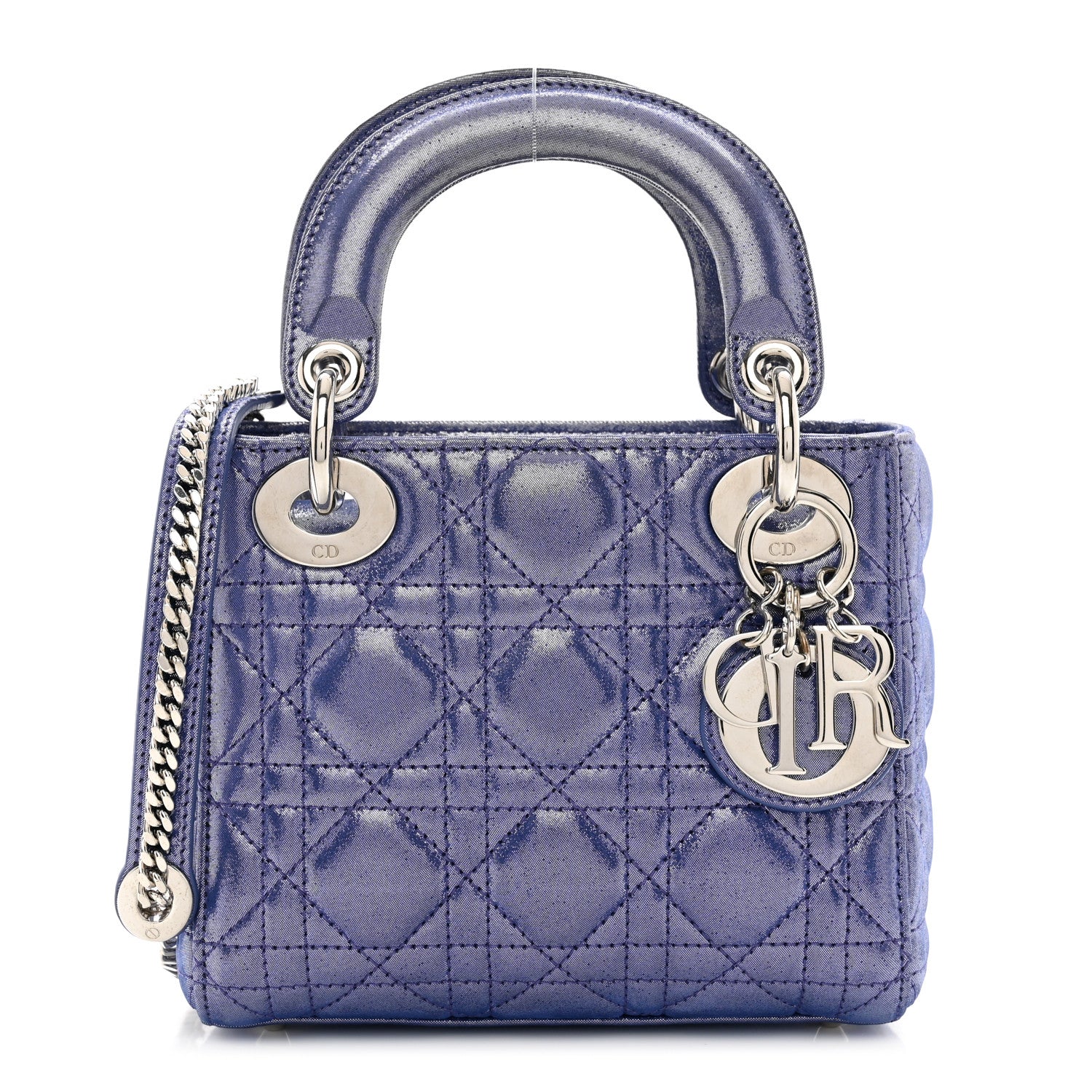 Christian Dior Metallic Lambskin Cannage Mini Lady Dior Dew Bleu 1 of 9