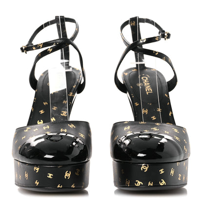 Chanel Printed Lambskin CC Platform Pumps 37.5 Black Gold 3 of 11