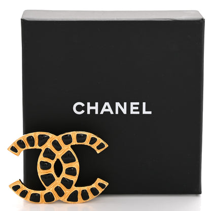 Chanel Enamel Studded CC Brooch Black Gold 4 of 4