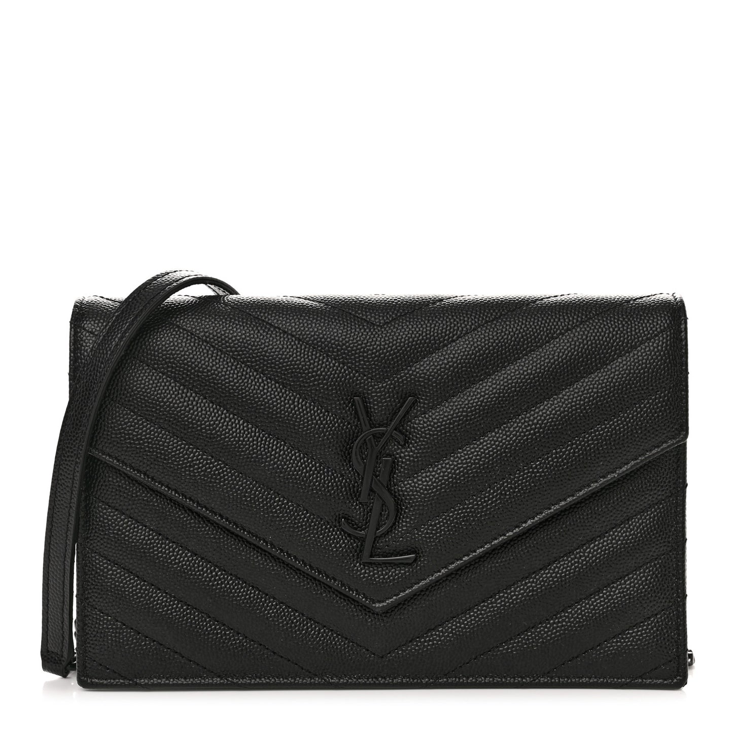 Grain De Poudre Matelasse Chevron Monochrome Monogram Envelope Chain Wallet Black