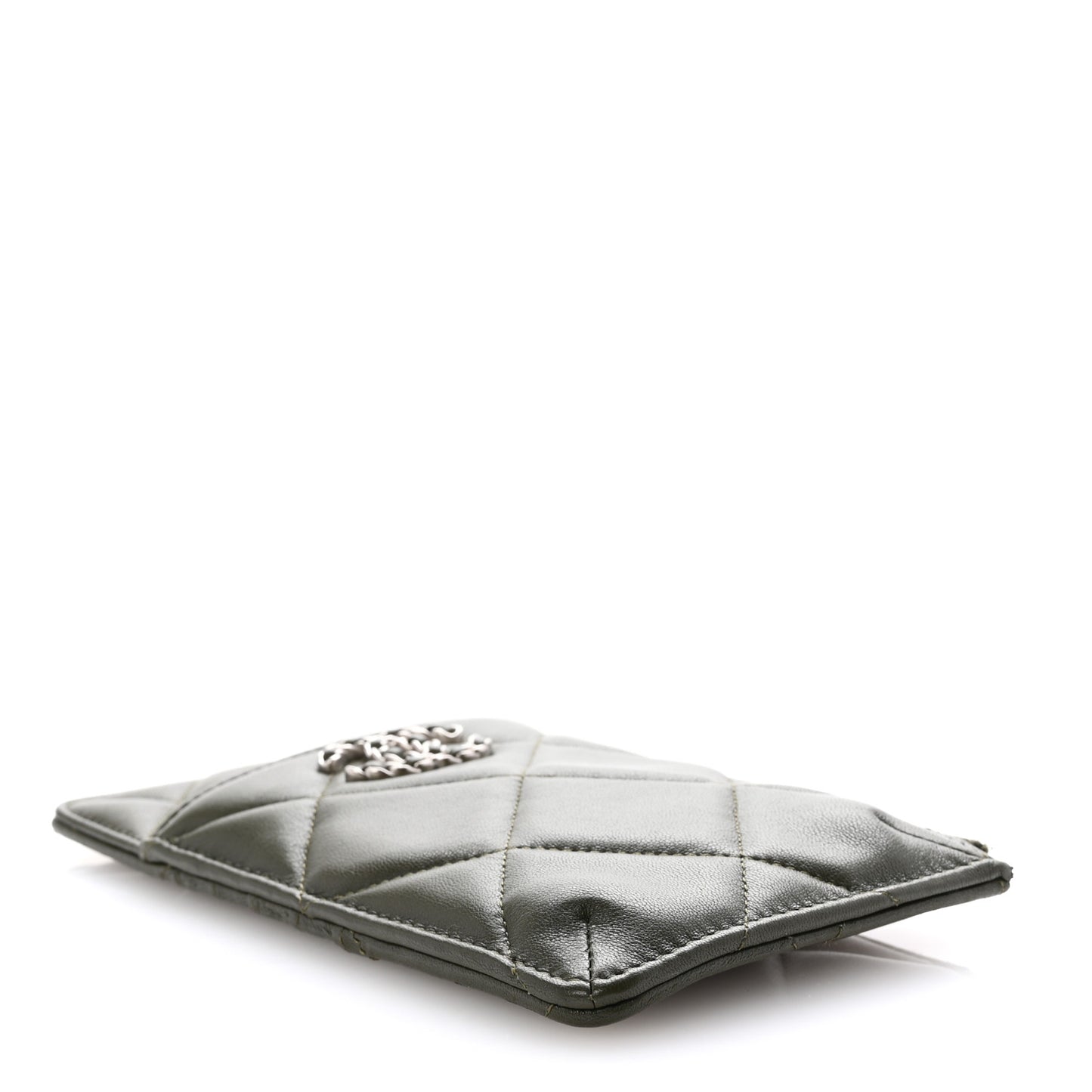 Lambskin Quilted Chanel 19 Phone and Card Holder Khaki