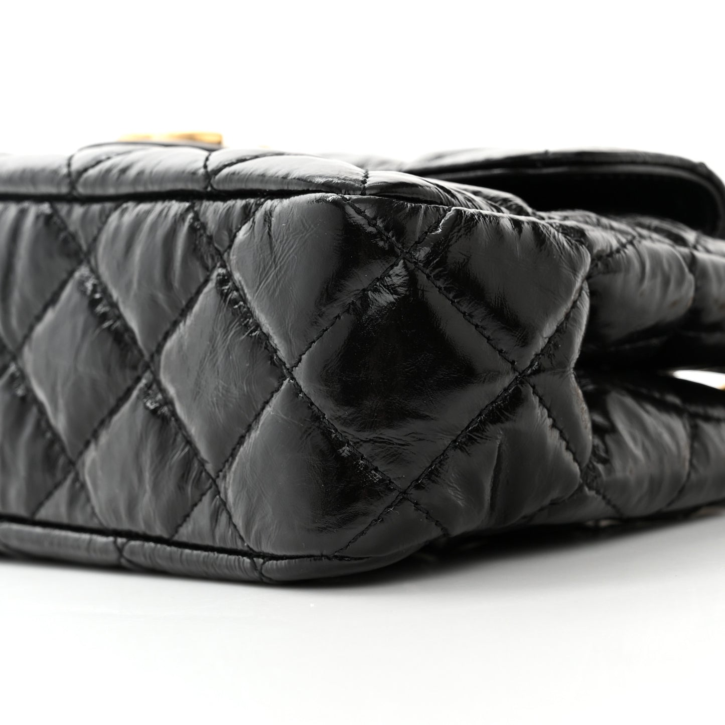 Shiny Crumpled Calfskin Quilted Small Wavy CC Hobo Black