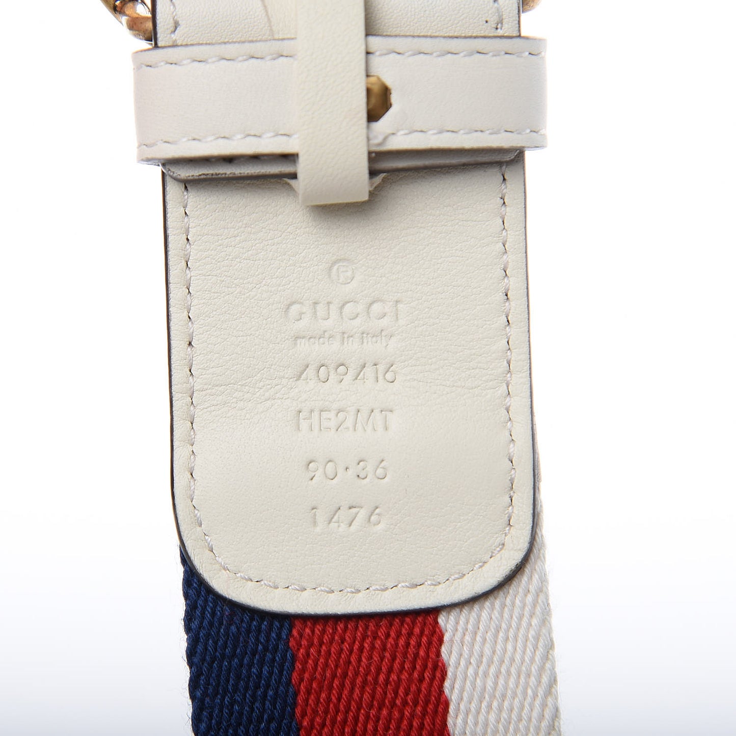 Nylon Calfskin Sylvie Web Double G 40mm Belt 90 36 Mystic White Hibiscus Red Maritime