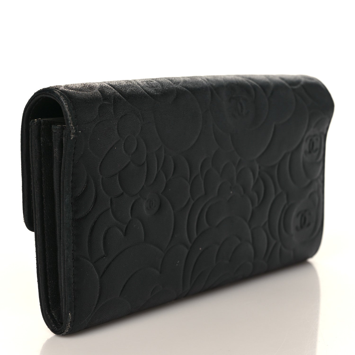 Chanel Lambskin Camellia Embossed Large Flap Wallet Black 3 of 11