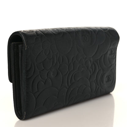Chanel Lambskin Camellia Embossed Large Flap Wallet Black 3 of 11