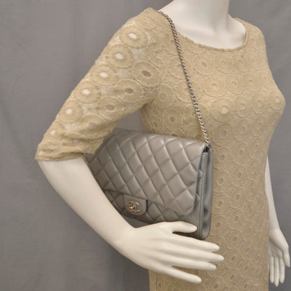 Chanel Lambskin Quilted Clutch Bag Silver 2 of 9