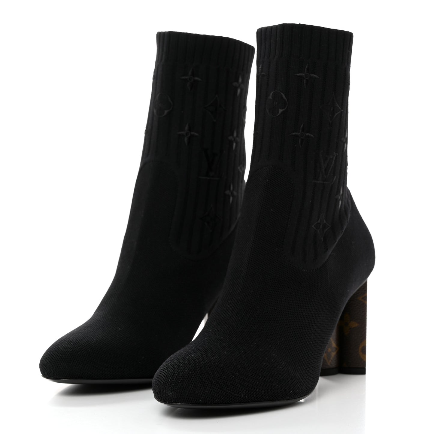Monogram Stretch Fabric Silhouette Ankle Boots 40.5 Black