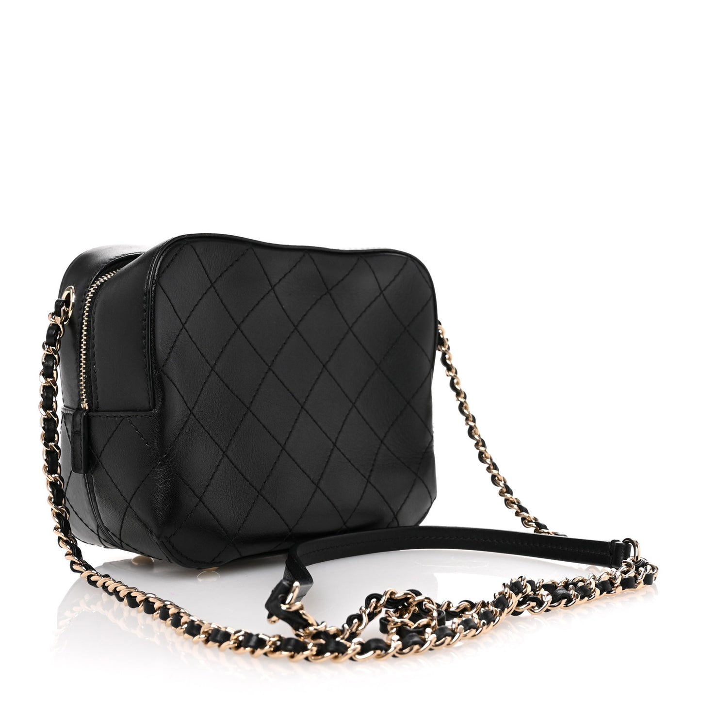 Calfskin Stitched Enamel CC Camera Case Bag Black
