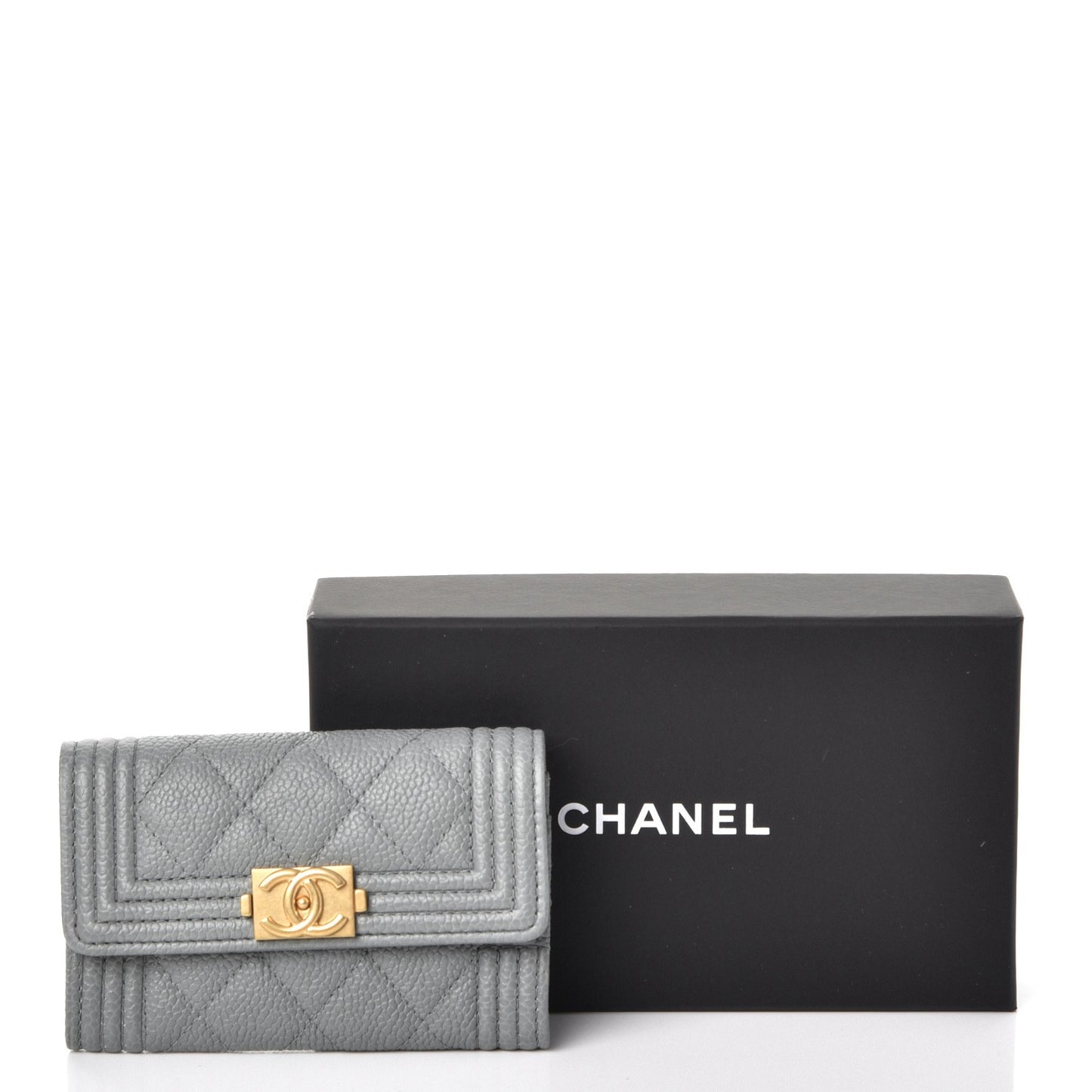 Caviar Quilted Boy Flap Card Holder Grey