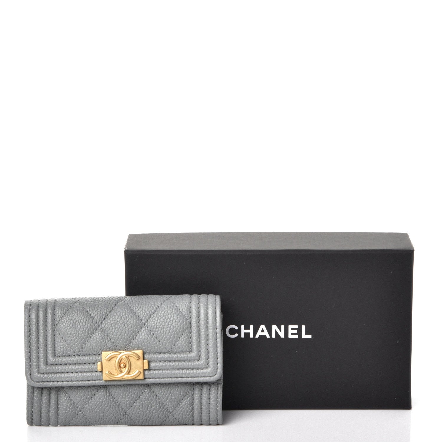 Chanel Caviar Quilted Boy Flap Card Holder Grey 9 of 9