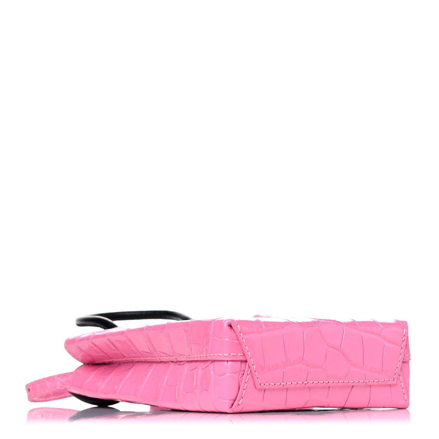 Balenciaga Shiny Calfskin Crocodile Embossed Logo Shopping Phone Holder Bag Rose Black 5 of 11