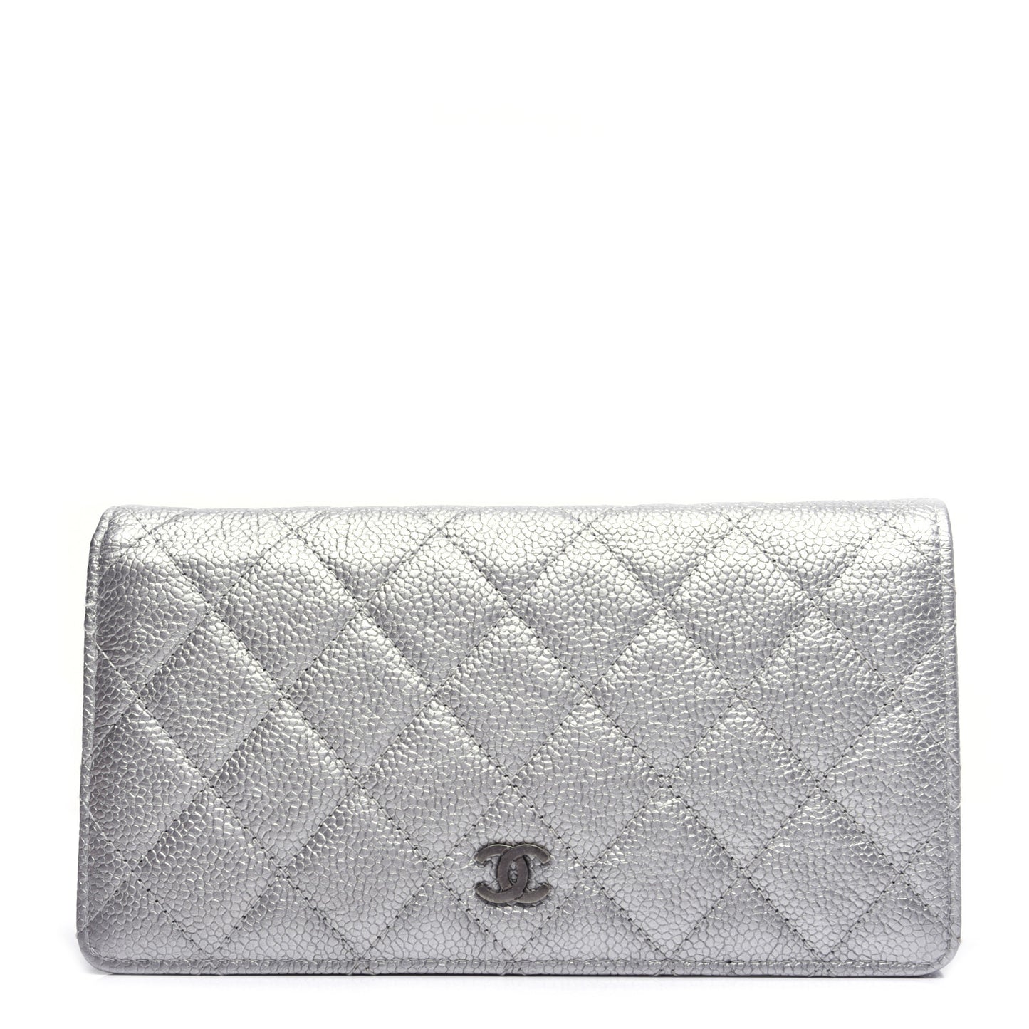 Metallic Caviar Quilted Yen Wallet Silver