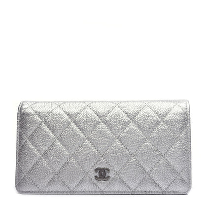Chanel Metallic Caviar Quilted Yen Wallet Silver 1 of 14