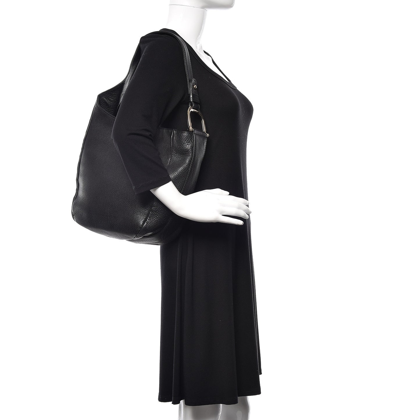 Pebbled Calfskin Shoulder Bag Black