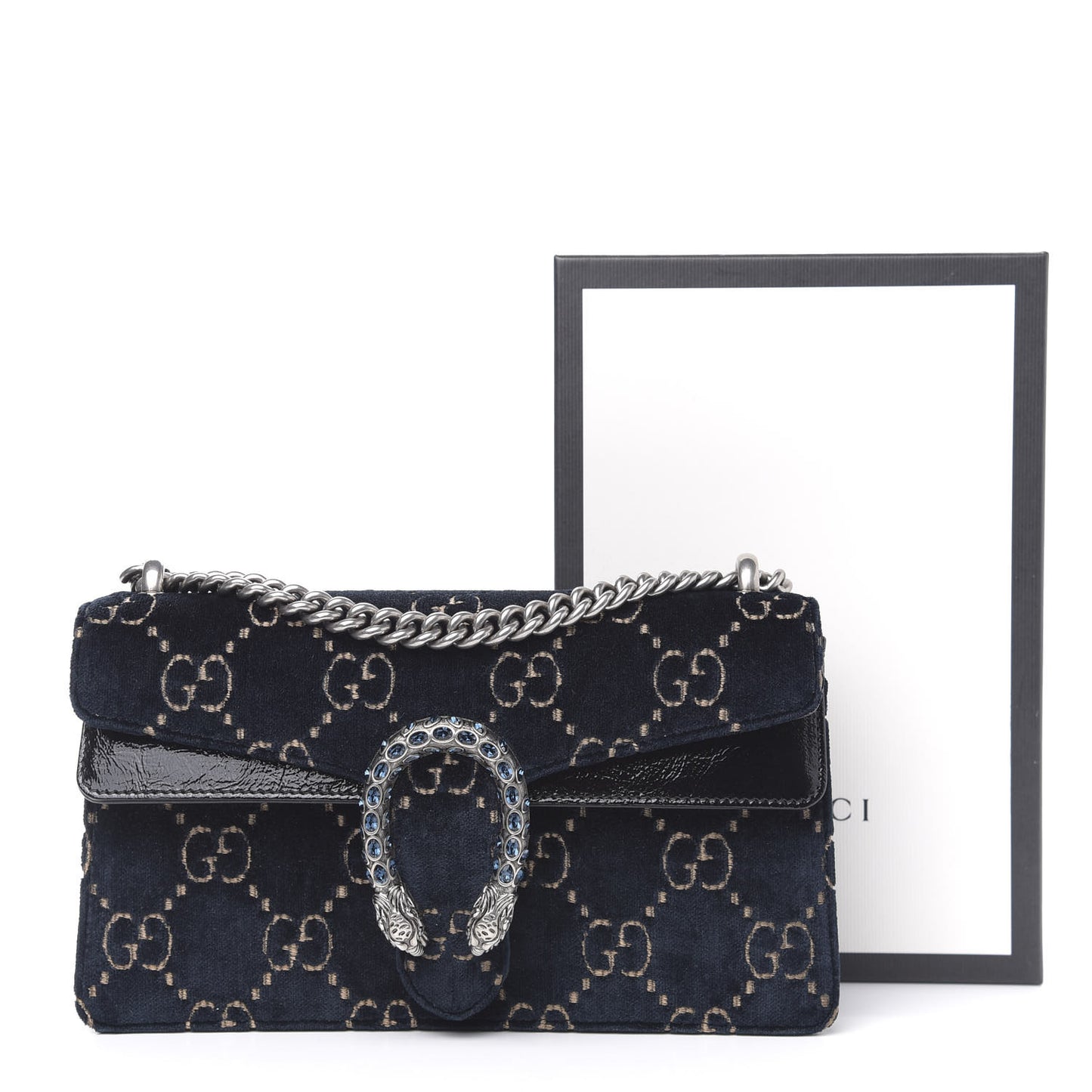 Velvet Skipper Crystal GG Monogram Small Dionysus Shoulder Bag Blue Beige Black